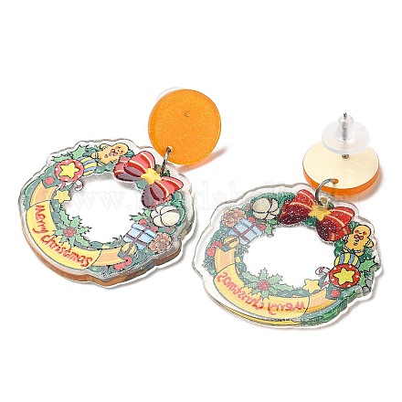 Boucles d'oreilles pendantes de Noël en acrylique avec 304 broche en acier inoxydable pour femme EJEW-D060-01D-1