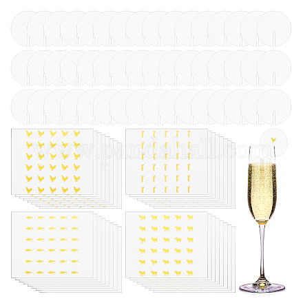 オリクラフトの白紙ワイングラスのタグ  パーティーの記念品として空白のマーカーを飲む  4 スタイル紙自己粘着漫画ステッカー付き  フラットラウンド  5.05x0.03cm  200pc CDIS-OC0001-07D-1