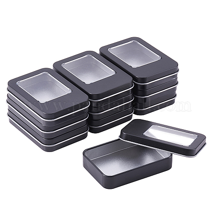BENECREAT 10 Pack Rectangle Metal Tin Cans Black Tin-plated Box with Small Clear Window for Gifts Party Favors and Other Accessories CON-BC0005-83A-1