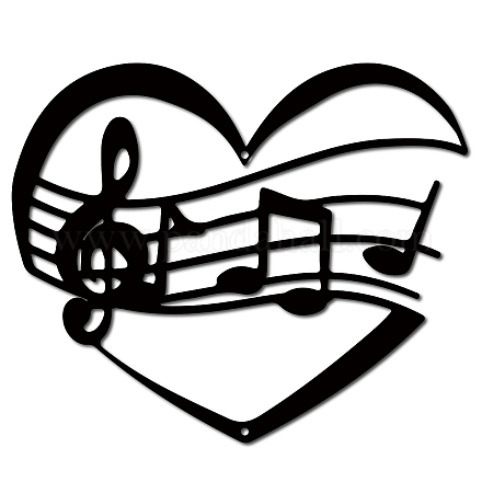 CREATCABIN Music Note Metal Wall Art Decor Black Wall Signs Iron Hanging Metal Ornament Sculpture Heart for Balcony Garden Home Living Room Decoration Outdoor Indoor Kitchen Gifts 11.8x9.8Inch AJEW-WH0286-042-1