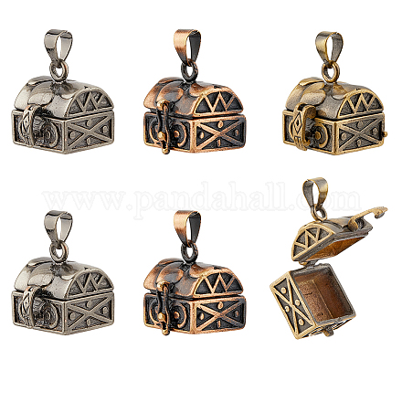 Superfindings 6 pièces sculpté cuboïde rack placage en laiton prière boîte pendentifs KK-FH0006-70-1