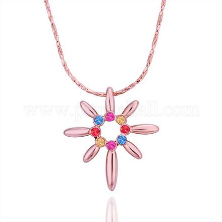 Classic Real Rose Gold Plated Eco-Friendly Tin Alloy Colorful Rhinestone Flower Pendant Necklaces For Women NJEW-BB13829-01-1