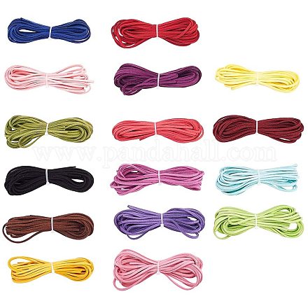 PandaHall Elite 64 Strands 16 Colors 2.7mm Flat Leather Lace Beading Thread Faux Suede Cord String Rope Thread for Bracelet Necklace Beading Jewelry DIY Crafts Drawstring OCOR-PH0003-51-1