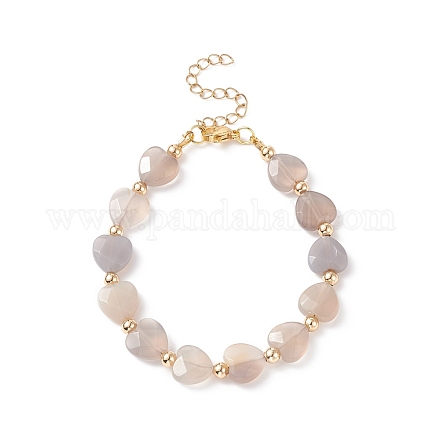 Bracelet perlé coeur en agate grise naturelle BJEW-JB08697-04-1