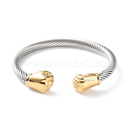304 Stainless Steel Open Cuff Fist Bangles BJEW-P304-01D-G-1
