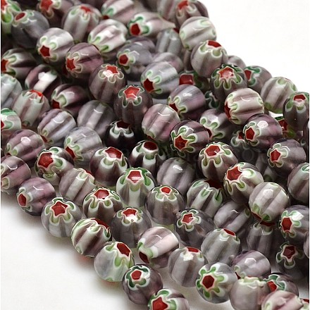 Faceted Millefiori Glass Round Beads Strands LK-P006-04-1
