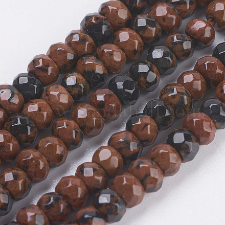 Mogano naturale perle di ossidiana fili G-P355-20-1