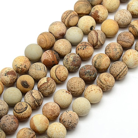 Frosted Natural Picture Jasper Round Bead Strands G-M064-12mm-05-1