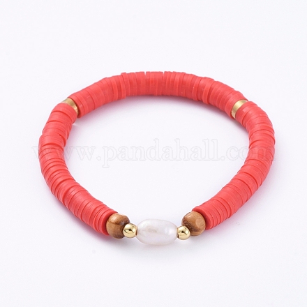 Handgefertigte Heishi Perlen Stretch Armbänder aus Fimo BJEW-JB05095-02-1