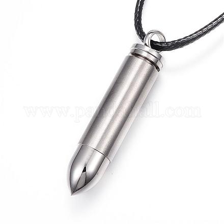 PUレザーコードペンダントネックレス  304ステンレス鋼のペンダント付き  弾丸  ステンレス鋼色  20.66インチ（52.5cm） NJEW-N0072-13P-1