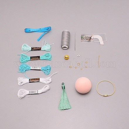 DIYハンドjuqiuパンチ針作成キット  フォームボールを含む  針  木綿糸  鐘  タッセルと鉄の指輪  ミディアムシーグリーン  45mm DIY-TAC0012-54C-1