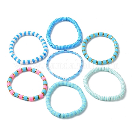 7pcs 7 style argile polymère heishi surfeur bracelets extensibles ensemble BJEW-SW00088-01-1
