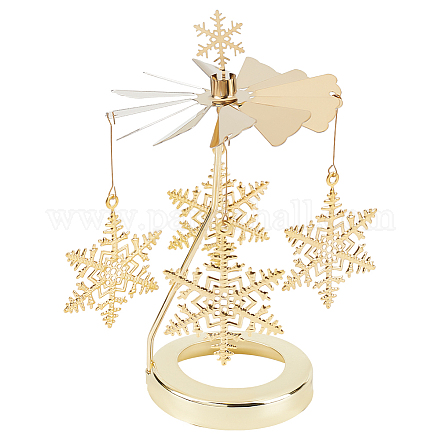 430 および 201 ステンレス鋼回転燭台ティーライト キャンドル ホルダー  アイアンスノーフレーク付き  結婚式のクリスマスパーティーの装飾のため  ゴールドカラー  7.8x12cm DJEW-WH0039-24G-1