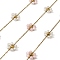 Handmade 304 Stainless Steel Beaded Chains, Soldered, with Dyed Shell Beads & ABS Plastic Pearl & Spool, Ion Plating(IP), Real 18K Gold Plated, Pink, 9.5~10x8~9x3~3.5mm