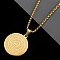 Stainless Steel Flat Round with Muslim Islamic Engraving Arabic Scriptures Pendant Necklaces for Men, Box Chain Necklaces