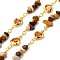 Handmade Brass Link Chains, with Mookaite & Glass Beads & Spool, Long-Lasting Plated, Soldered, Lead Free & Cadmium Free, Heart, Golden, Heart Links: 12.5x7.5x3mm