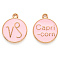 Alloy Enamel Pendants, Cadmium Free & Lead Free, Flat Round with Constellation, Light Gold, Pink, Capricorn, 22x18x2mm, Hole: 1.5mm