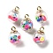 Glass Pendants, Round, with CCB and Handmade Polymer Clay, Flower, 21.5x16mm, Hole: 2.5mm