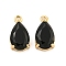 Brass Pendants, with Glass, Teardrop, Black, 16x8x5.5mm, Hole: 1.5mm