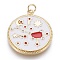 Brass Cubic Zirconia Pendants, with Enamel, Flat Round with Dipper, White, Golden, 27.5x24x2mm, Hole: 3mm