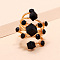 Cube & Flat Round Alloy Rhinestone Finger Rings, Golden, Jet, 38mm, Inner Diameter: 17mm