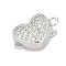Brass Micro Pave Clear Cubic Zirconia Box Clasps, Heart, Platinum, 15.5x9x7mm, Hole: 1.4mm and 1.2mm