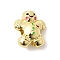 Christmas Brass Enamel Beads, Gingerbread Man, Rack Plating, Long-Lasting Plated, Cadmium Free & Lead Free, Real 18K Gold Plated, 14x12.5x7mm, Hole: 3.5mm