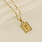 304 Stainless Steel Micro Pave Clear Cubic Zirconia Rectangle with Hollow Letter Pendant Necklaces, Real 18K Gold Plated, Letter P, 17.72 inch(45cm)