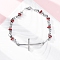 201 Stainless Steel Link Chain Bracelets, with 304 Stainless Steel Clasps and Rhinestone, Cross, Light Siam, 8-1/2~8-3/4 inch(21.7~23.3cm)
