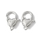 Brass Lobster Claw Clasps, Rack Plating, Long-Lasting Plated, Lead Free & Cadmium Free, Heart, Platinum, 17.5x11.5x4.5mm, Hole: 1.6mm