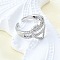 Brass Micro Pave Clear Cubic Zirconia Cuff Rings for Women, Heart, Platinum, 13.5mm, Inner Diameter: Adjustable