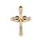 Alloy Rhinestone Pendants, UV Plating, Cross, Golden, 26x16.5x2.5mm, Hole: 1.8mm