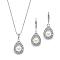 Teardrop Brass Micro Pave Clear Cubic Zirconia with Plastic Pearl Pendant Necklace & Dangle Earring, Platinum, 350mm