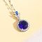 Flat Round Brass Pave Medium Blue Cubic Zirconia Pendant Necklaces for Women, Platinum, 15.75 inch(40cm)