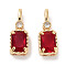 Brass Micro Pave Cubic Zirconia Pendants, Rectangle, Real 18K Gold Plated, Red, 16~16.5x6x4.5mm, Hole: 2x3.5mm