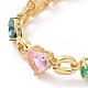 Bracelet chaîne à maillons coeur & rectangle & larme avec zircone cubique colorée BJEW-B068-02-2