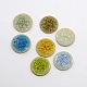 Flat Round Handmade Crackle Porcelain Cabochons, Colorful, 30x5mm