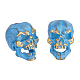 Superfindings 2 pièces perles d'espacement de crâne en laiton thème d'halloween acier bleu grand trou perles cordon antique outil perle européen crâne couteau lanière perle trou 5mm KK-FH0006-56B-1