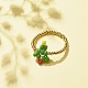 Кольцо на палец из стеклянных семян и латунных бусин рождественской елки RJEW-TA00038-5