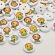 Flat Round with Sunflower Dyed 2-Hole Printed Wooden Buttons X-BUTT-P009-14B-1
