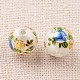 Flower Picture Printed Glass Round Beads GLAA-J087-12mm-B-3