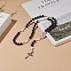 Collana di perline rosario con croce di pietre laviche naturali e turchesi sintetiche NJEW-JN04202-2