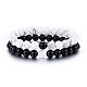 Bracelets extensibles avec perles d'agate noire SJEW-H584-08-1
