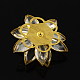 Transparent Acrylic Flower Cabochons with Rhinestone and Golden Tone Brass Bottom FIND-R027-15-2