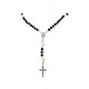 Collana di perline rosario con croce di pietre laviche naturali e turchesi sintetiche NJEW-JN04202-4