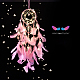 フェザー ペンダントの装飾が付いているインド式の綿ロープ織りネット/ウェブ  カラフルなビーズとシェルで  ランプなし  ピンク  60cm HJEW-PW0001-029A-02-1