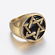 イオンプレーティング(ip) 304ステンレスエナメルワイドバンド指輪  ユダヤ人のために  ダビデの星とフラットラウンド  ゴールドカラー  サイズ8~13  18~23mm RJEW-H125-44G-2