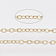 Железные кабельные цепи с латунным покрытием, пайки, с катушкой, Плоско-овальные, золотой свет, 2.2x1.7x0.3 мм, около 39.37 фута (12 м) / рулон