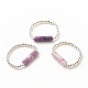 Natural Lilac Jade Column Beaded Finger Ring with Synthetic Hematite RJEW-JR00461-04-1