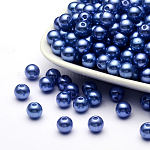 Perles acryliques de perles d'imitation, teinte, ronde, bleu royal, 8x7.5mm, Trou: 2mm, environ 1900 pcs / livre
